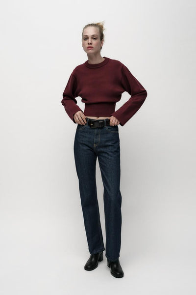 Cropped Knit Sweater with Wide Sleeves