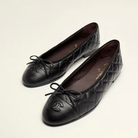 BLACK LEATHER BALLERINA FLATS