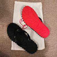 RED BOTTOM FLIP FLOPS BLACK