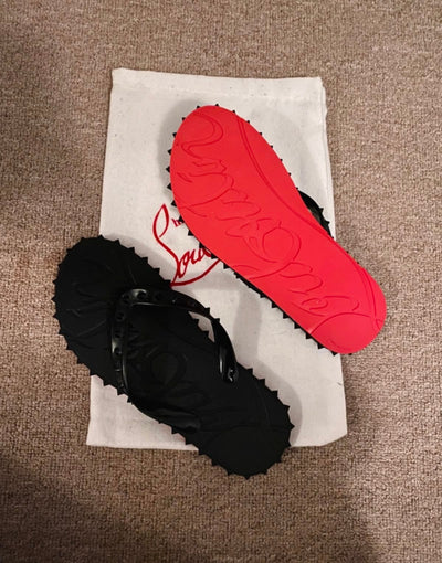 RED BOTTOM FLIP FLOPS BLACK