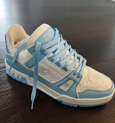 white blue sneakers