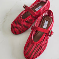 ALAÏ RED FISHNET BALLET FLATS