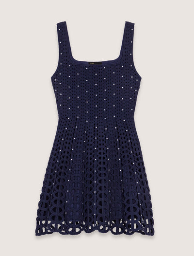 MAJE RHINESTONE MINI NAVY DRESS