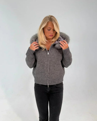 FUR ZIP JACKET GREY