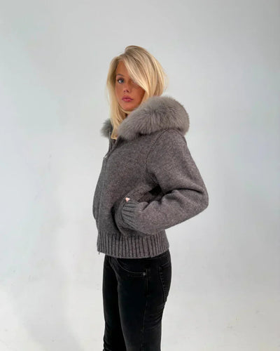 FUR ZIP JACKET GREY