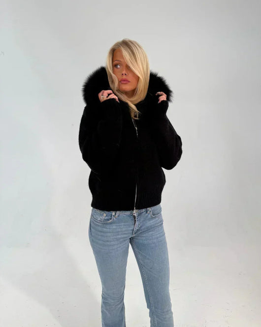 FUR ZIP JACKET BLACK
