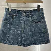 pattern denim shorts