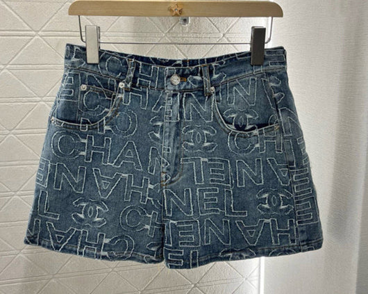 pattern denim shorts