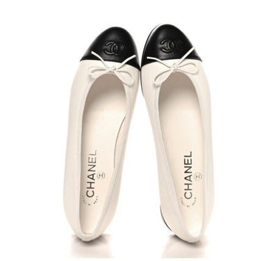 WHITE BLACK BALLERINA FLATS