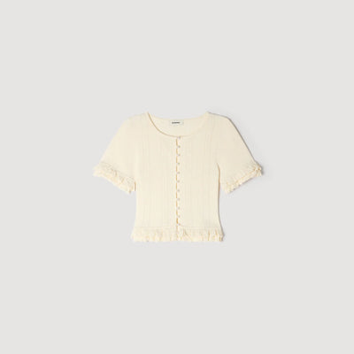 SANDRA RUFFLED KNIT CARDIGAN WHITE