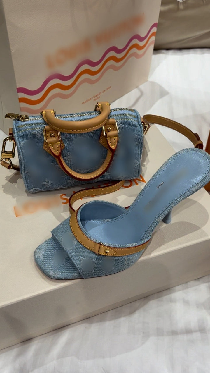 Blue denim heels