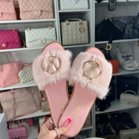 Pink fluffy sandals
