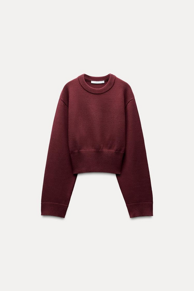 Cropped Knit Sweater with Wide Sleeves