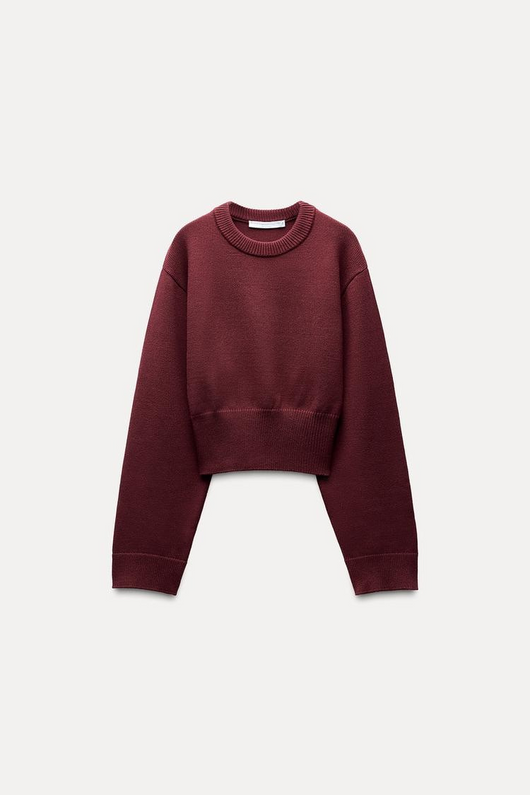 Cropped Knit Sweater with Wide Sleeves