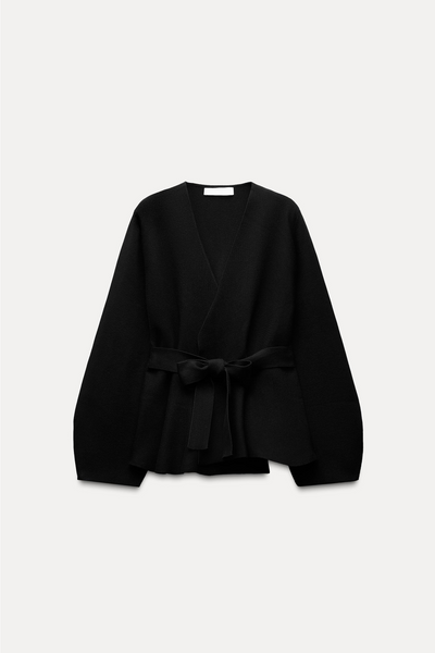BELTED BLAZER WITH SHOULDER PADS