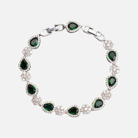 Green Blossom Drop Bracelet - Silver