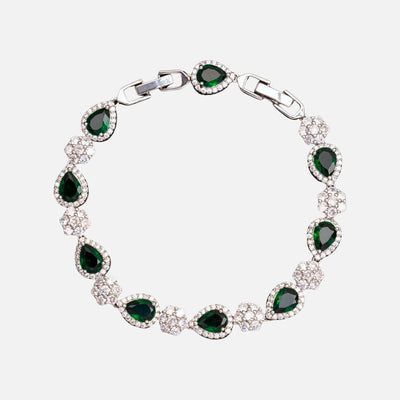 Green Blossom Drop Bracelet - Silver