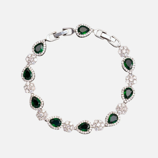 Green Blossom Drop Bracelet - Silver