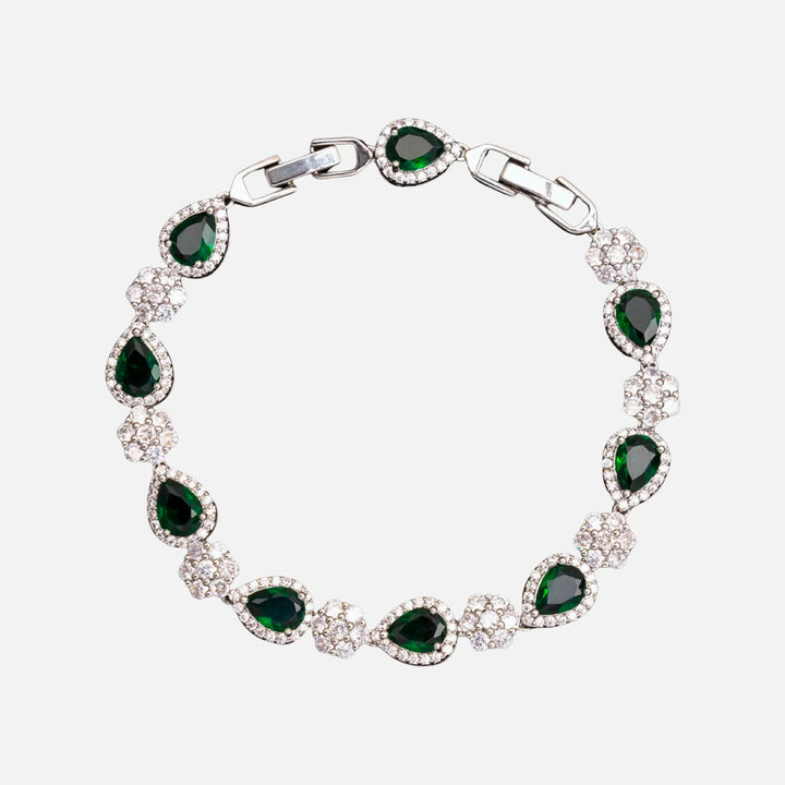 Green Blossom Drop Bracelet - Silver