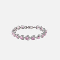 Pink Heart Crystal Bracelet - Silver