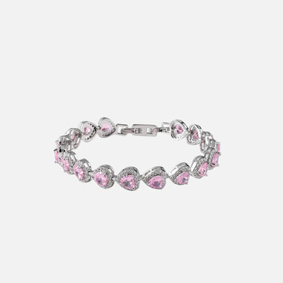 Pink Heart Crystal Bracelet - Silver