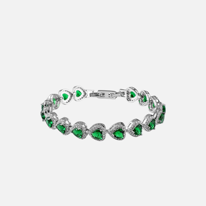 Green Heart Crystal Bracelet - Silver
