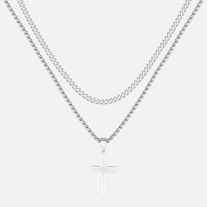 Cross X Cuban Chain - Silver