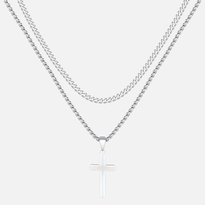 Cross X Cuban Chain - Silver