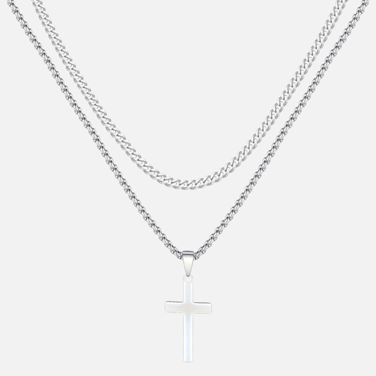 Cross X Cuban Chain - Silver