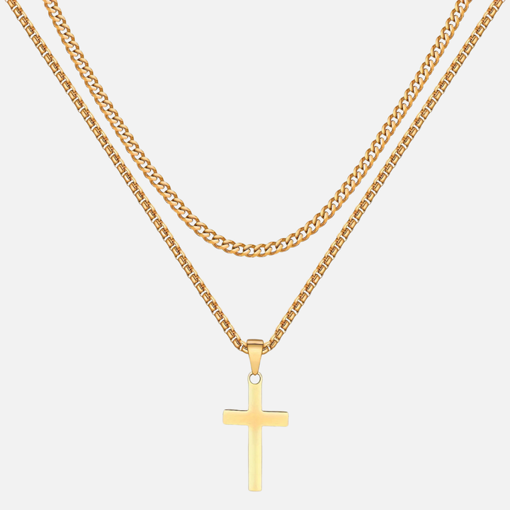 Cross X Cuban Chain - Gold