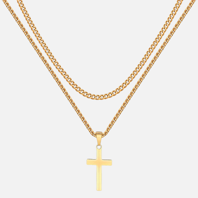 Cross X Cuban Chain - Gold