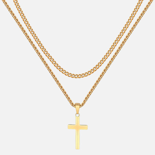 Cross X Cuban Chain - Gold