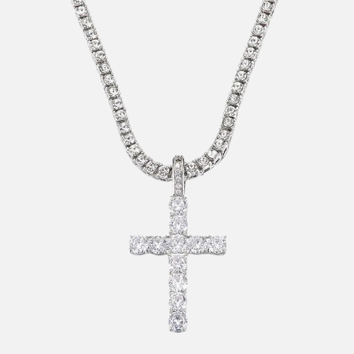 Iced Cross Pendant Chain - Silver