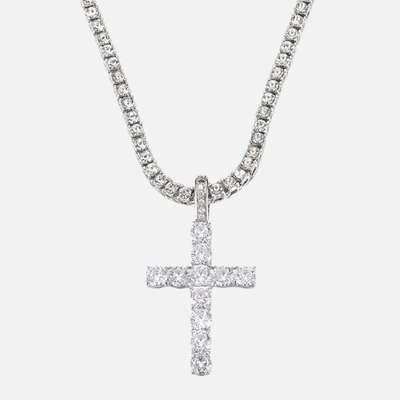 Iced Cross Pendant Chain - Silver