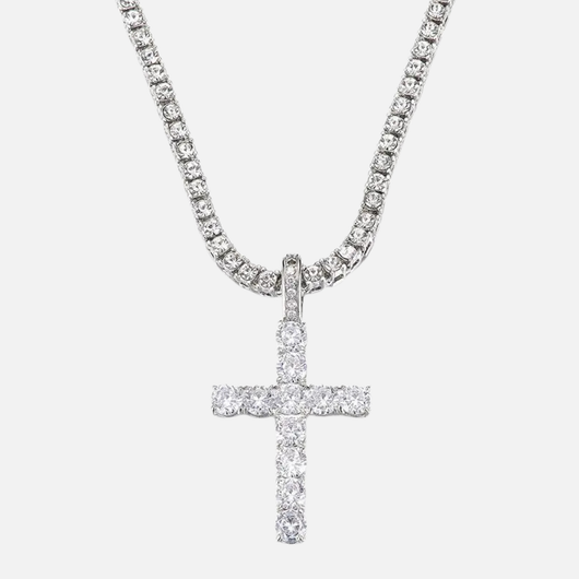 Iced Cross Pendant Chain - Silver