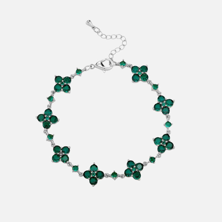 Green Star Clover Bracelet - Silver